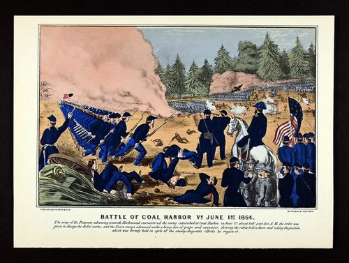 Currier & Ives Civil War Print Battle of Coal or Cold Harbor June 1864 Virginia