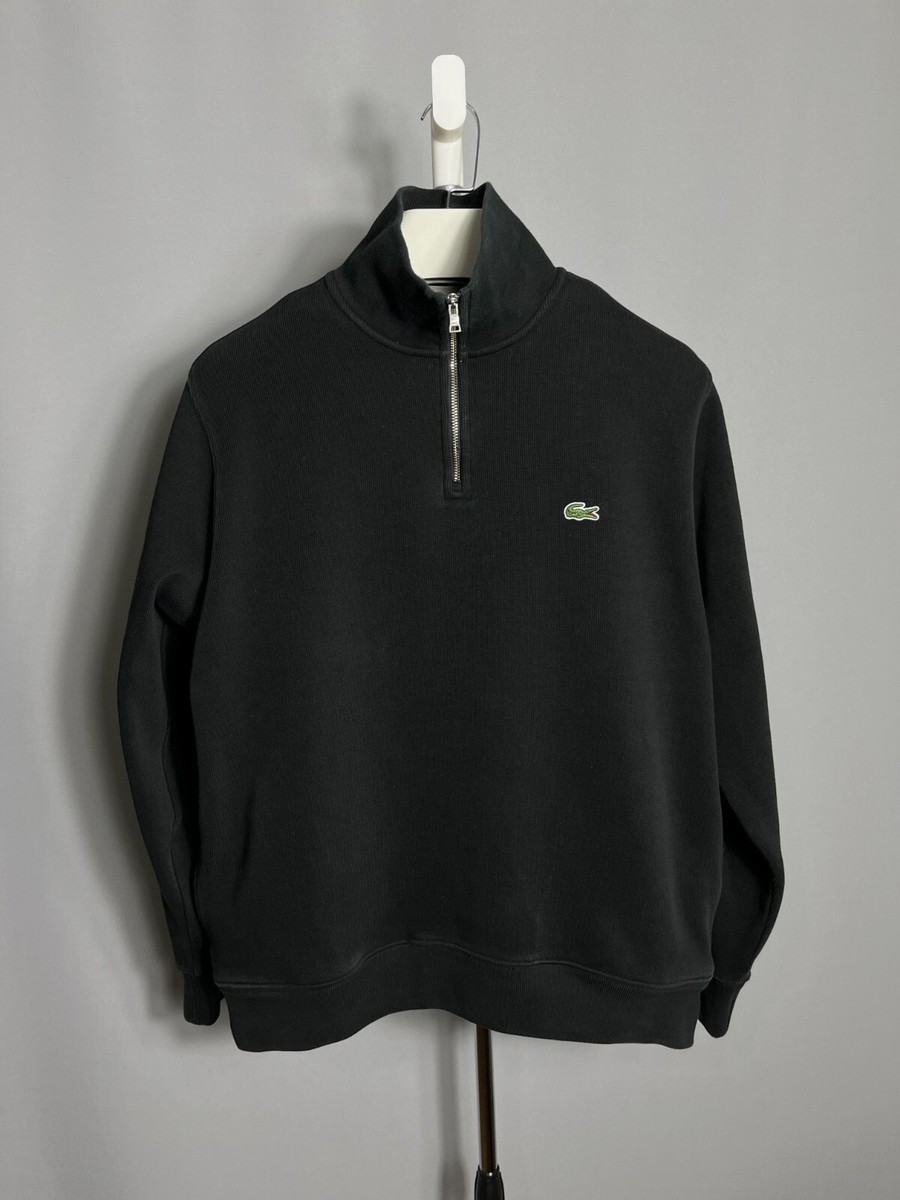 Lacoste sweatshirt 1/4 zip black pockets mens black LARGE | eBay