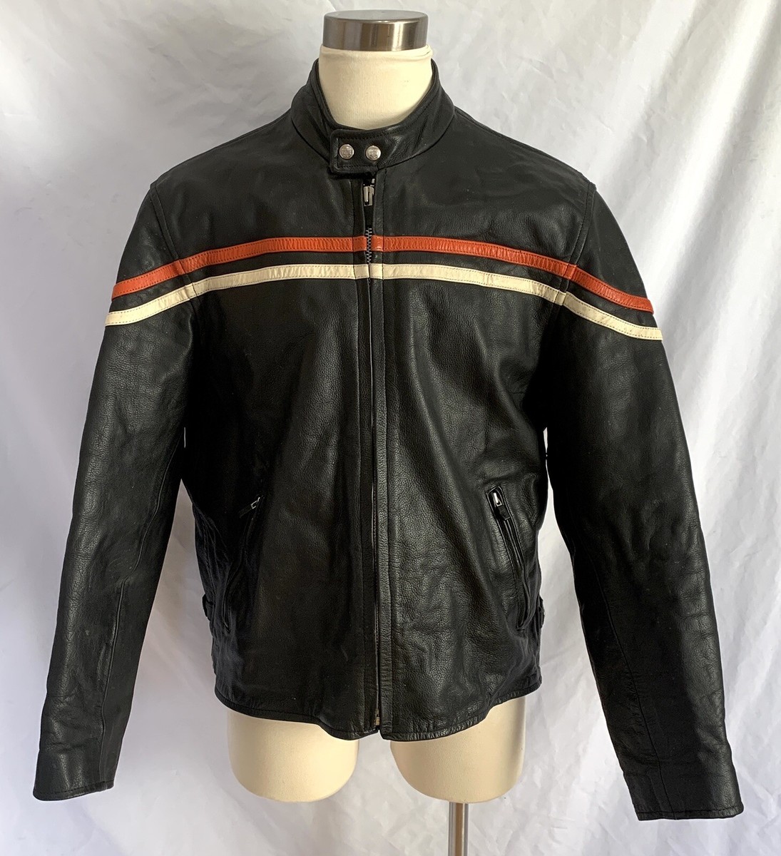 Vintage INTERSTATE LEATHER Genuine Leather Striped Biker