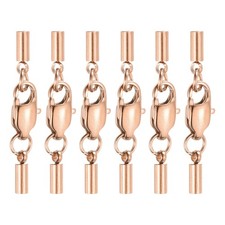 6Set 2mm Leather Cord End Caps with Lobster Claw Clasps Connector, Rose Gold