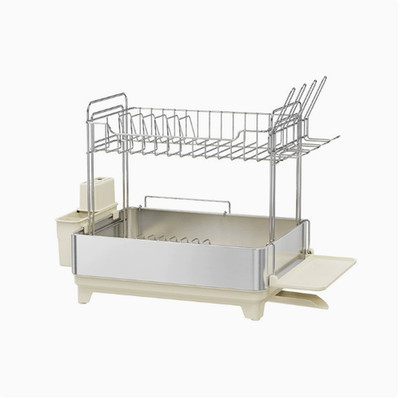 2-Tier Multifunctional Kitchen Storage Rack Large Capacity Dish Drainer with Cut