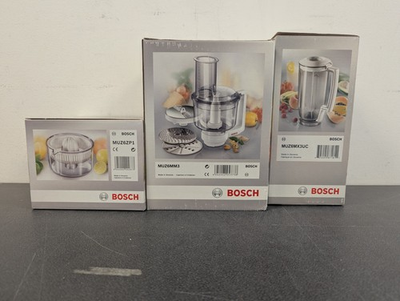 #ad Bosch 3pc Bundle Universal Mixer Plastic Mixer Attachment Citrus Press New $250.00