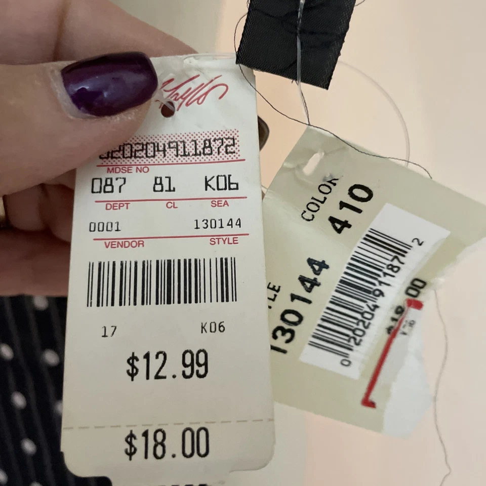 Lord & Taylor Lightweight Silky Scarf Navy Reversible Dots Stripes Italy 11X58" - Image 4 of 4