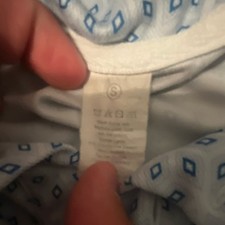 Men's White/Blue Geometric Print Polo Shirt Size S Regular Short Sleeve