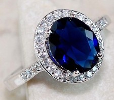 3CT Treated Blue Sapphire  Topaz 925 Sterling Silver Ring Sz 7 UB1-3