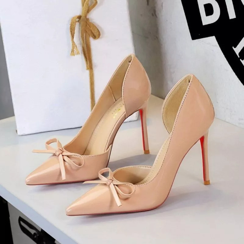 Zapatos Tacón 10 cm De Noche Nude Color Durazno Con Lazo CF72353
