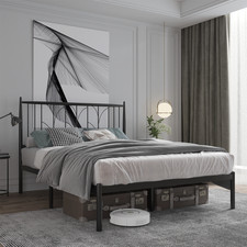 Full Size Metal Platform Bed Frame with Foundation Headboard Heavy Duty