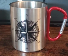 Bay Island Metal Mug w/ Caribiner Handle Compass Design Camping Outdoor