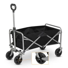 Collapsible Folding Wagon Cart Outdoor Beach Wagon with All Terrain Wheels Black