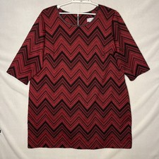 Catherines Dress 3XL Red Black Chevron Sweater Dress Shift Faux Leather Trim