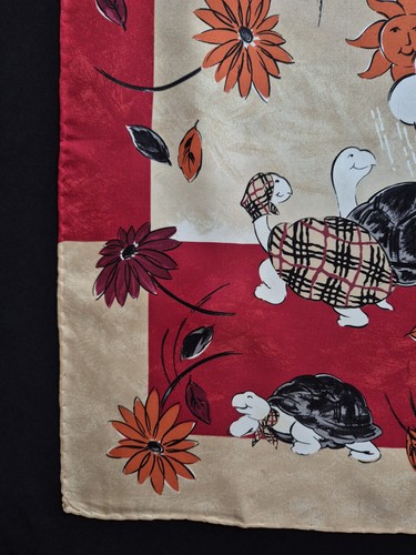 BURBERRY 48cm Silk Square Scarf Twill Tortoise Design Plaid Floral - Foto 5 di 8