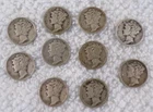 Vintage Mercury Dime (silver) Lot of 10 ; Circulated ; Ungraded ; Uncleaned