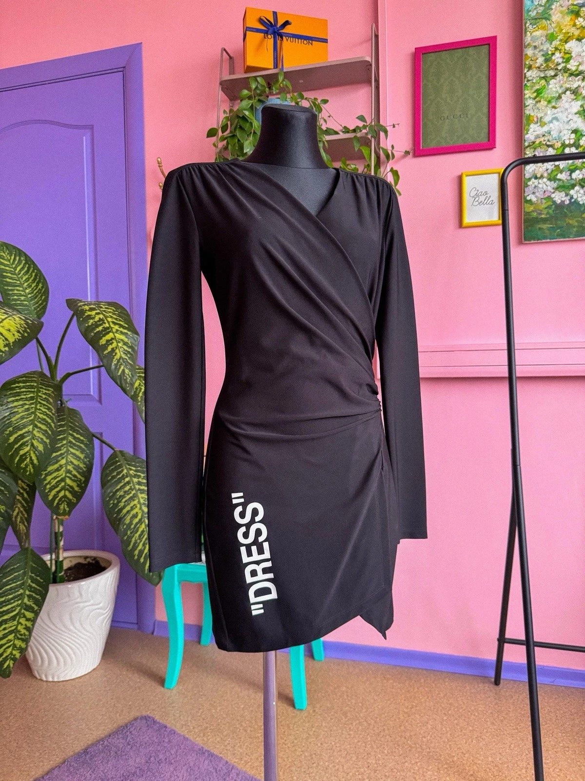 OFF WHITE Vestito Donna Nero Finto Avvolgente "DRESS" Tg S