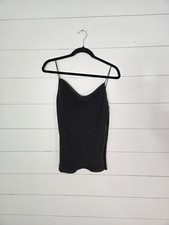 Theory Black 100 Silk Crew Neck Sleeveless Cami Camisole Tank Blouse Top Size S