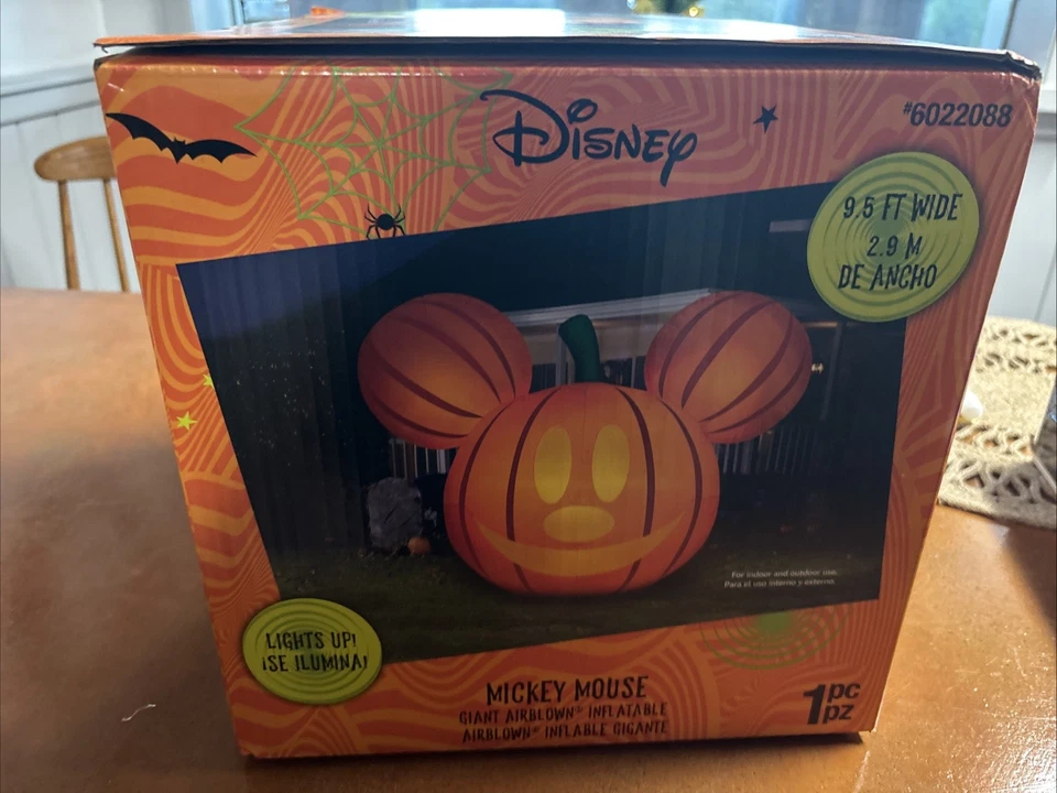 Disney Mickey Mouse 9,5 pies de ancho gigante Halloween inflable cabeza de calabaza GEMMY NUEVO Foto 2 de 4