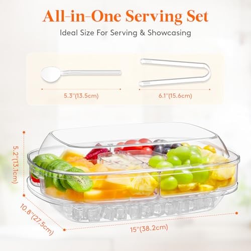 Chilled Serving Tray with Lid, 15" Shrimp Cocktail Platter with with 2 Sauce - Picture 5 of 7