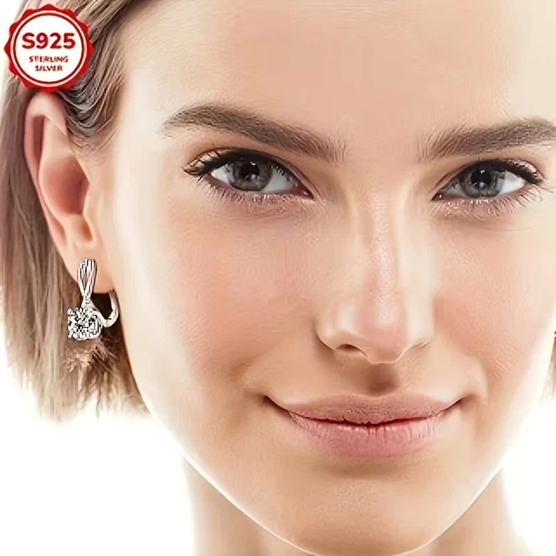 Damen Ohrringe Elegante 925 Silber Hoop Ohrringe mit Funkelndem Strass-Kreuz - Bild 3 von 4