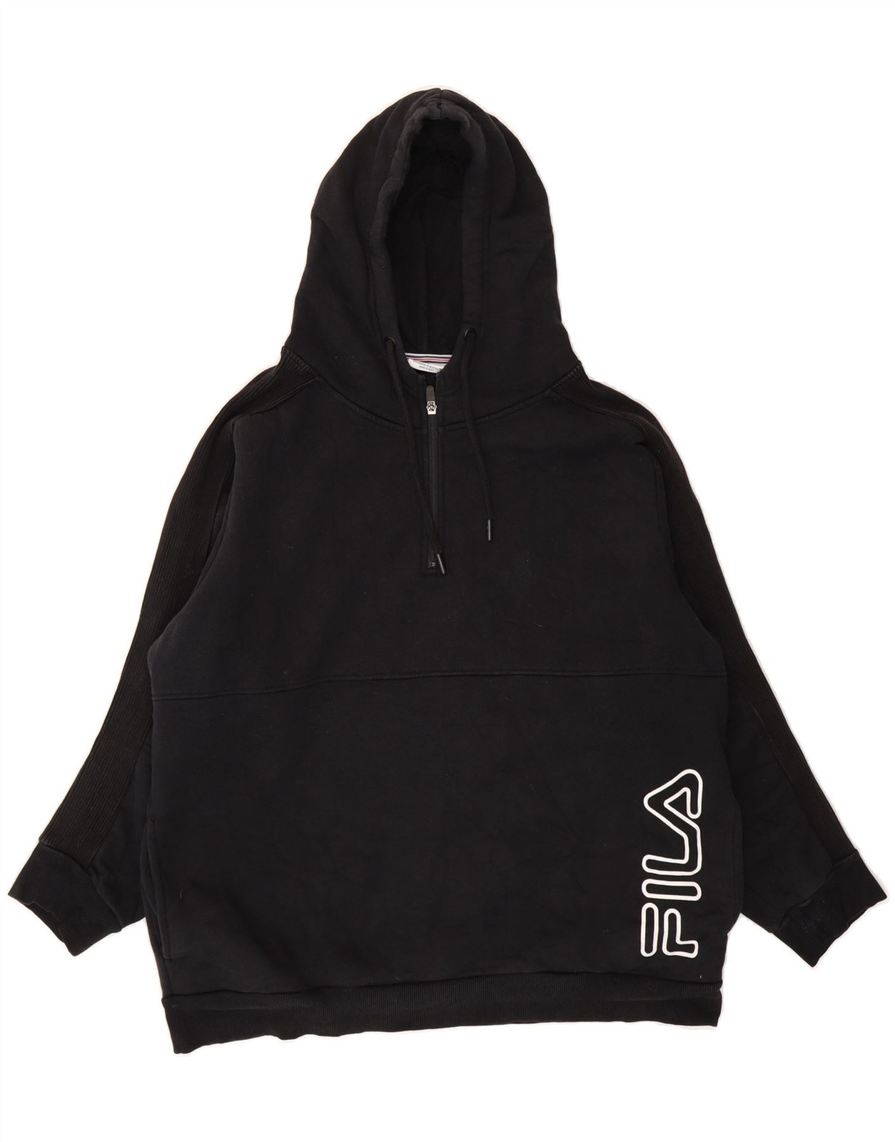 FILA Maglione Uomo Grafico con Cappuccio e Zip Collo Grande Nero Cotone DH25