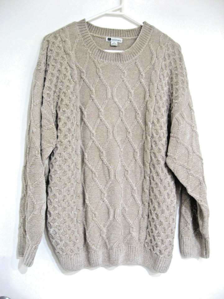 ROCKMANS TAUPE CABLE FRONT+SLEEVES CHENILLE JUMPER SIZE XL