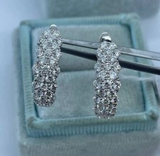 2Ct Lab Created Round Diamond Women's Huggie Hoop Earrings 14K White Gold Plated