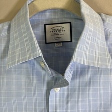 Charles Tyrwhitt Dress Shirt 16.5 36 Blue Plaid Non Iron Classic Fit Cotton