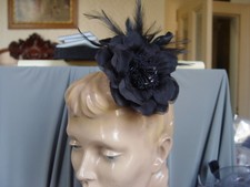 SPECTACULAR BLACK FLOWER  FEATHER FASCINATOR