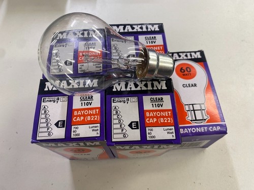5x 60w Light Bulbs 110V Bayonet Cap GLS Clear B22 BC Maxim NOT FOR HOUSEHOLD - Picture 19 of 24