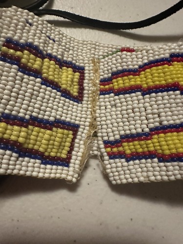 Vtg Native American Beaded Seed Bead Lot Belt Choker Medallion Headband Leather - Picture 17 of 23