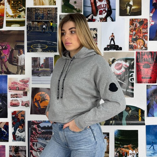 MONCLER MAGLIA E20938089200 V8037 GRAY CROPPED HOODIE WOMEN's SIZE SMALL