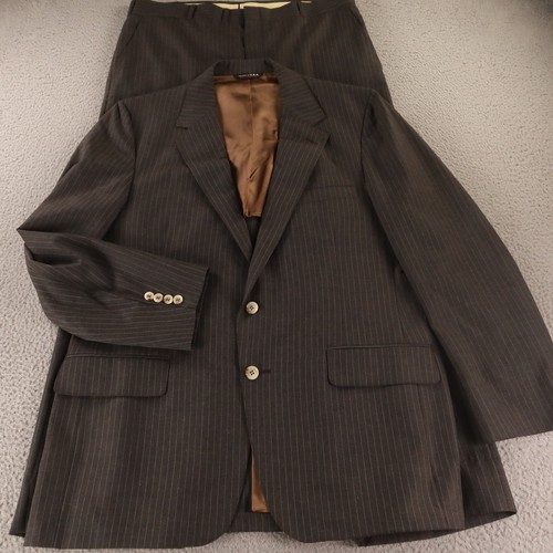 VTG 3 Piece Suit M Gray Chalk Stripe 100% Wool Hopsack USA 42R 37x27 - Picture 4 of 22