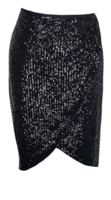 Calvin Klein Women's Tulip Wrap Midi Skirt 4 Sequin Black Cocktail Party $109