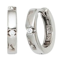 Ohrringe Ohrschmuck Creolen 12,2Mm 925 Silber Rhodiniert Zirkonia Weiß Damen