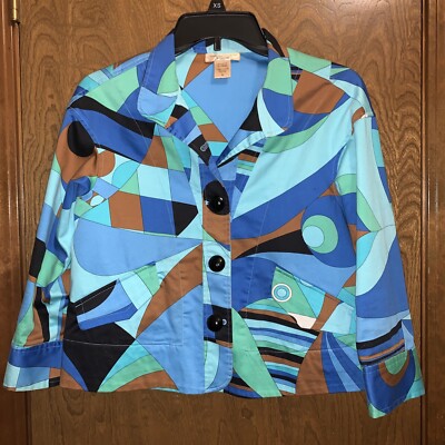 Transitions geometric cropped 3/4 sleeve button down jacket 70s 80s Vibe