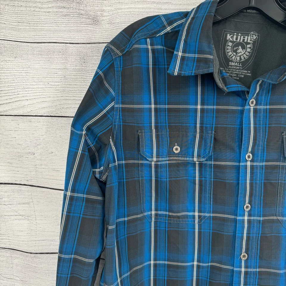 Рубашка Kuhl мужская маленькая синяя клетчатая на пуговицах уличная приключенческая повседневная одежда - Изображение 4 из 4