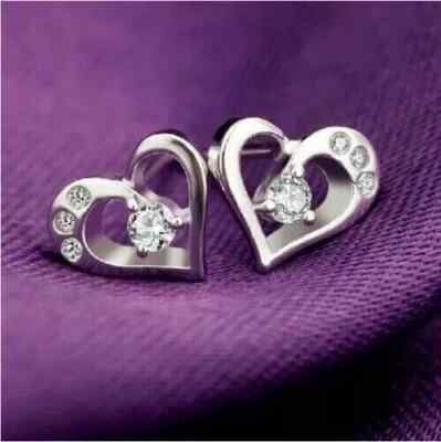 14K White Gold Plated 1.50Ct Round Cut REAL Moissanite Heart Shape Stud Earrings