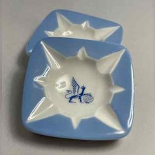Pair Vintage TAI Airlines Paris France Promotional Advertising Porcelain Ashtray