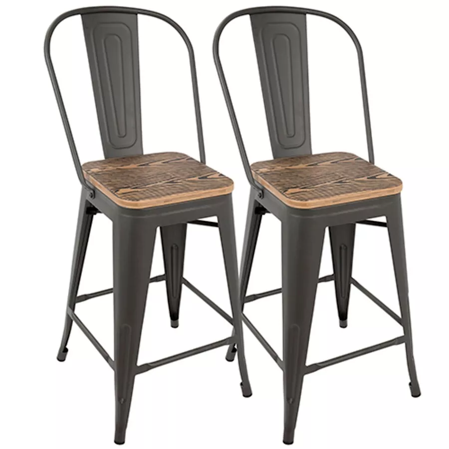 LumiSource Oregon High Back Counter Stool Set of 2 Grey Brown