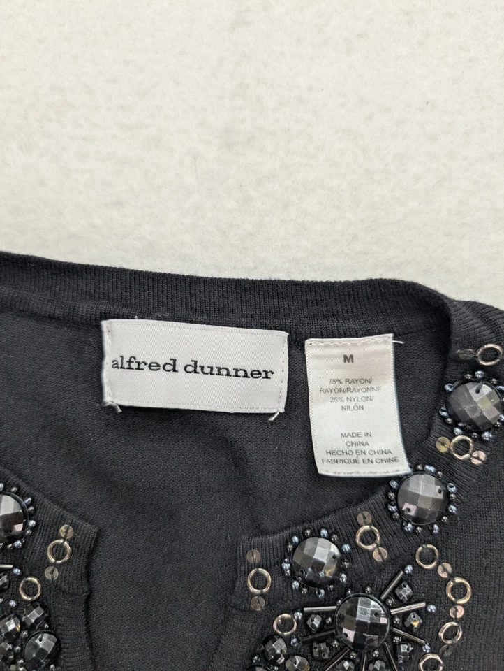 Suéter para mujer Alfred Dunner talla M negro manga 3/4 escote con cuentas Foto 4 de 4