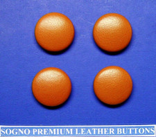 Tan color genuine leather covered buttons 4 pieces MADE IN USA 7/8" metal loop
