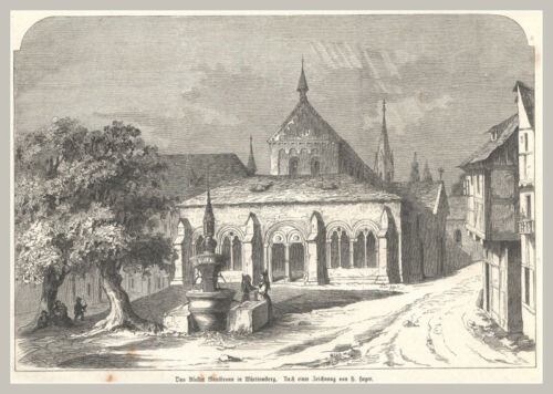 Maulbronn "Das Kloster Maulbronn" Äußere Ansicht. Original Holzstich von 1860 - Bild 1 von 1