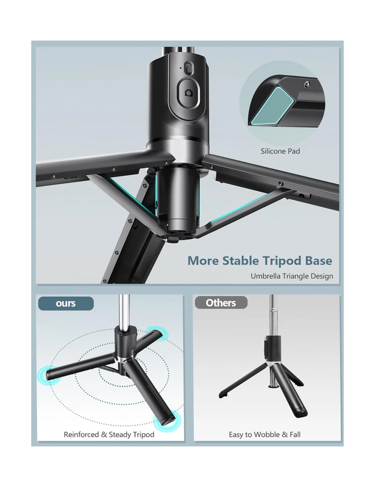 Selfie Stick Tripod with Light, 45'' Selfie Stick with Wireless Remote, Porta... - Image 4 of 4