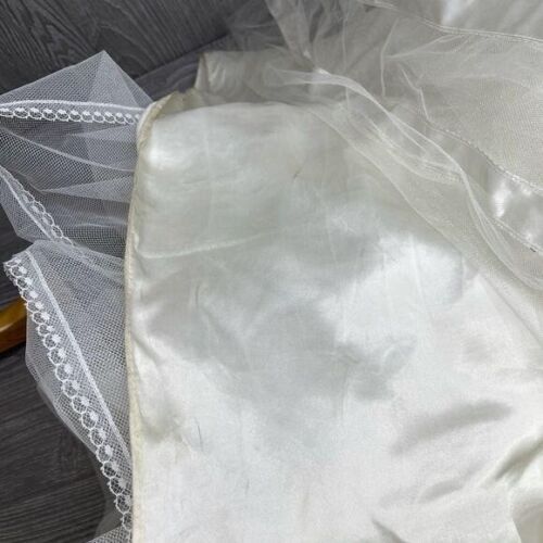 Vintage gunne sax tulle & satin ruffle off the shoulder sheer wedding dress sz 6 - Picture 8 of 9
