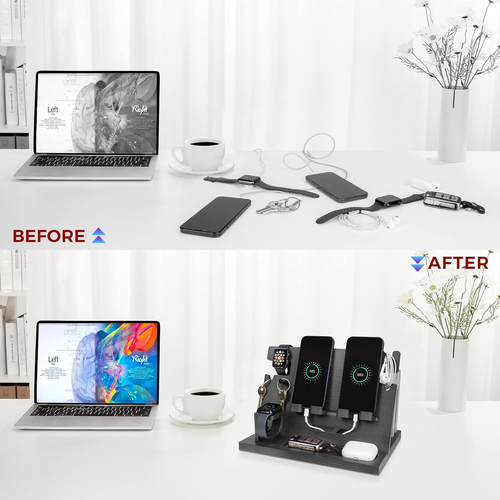 Regalo Uomo Compleanno Docking Station in Legno per Smartphone Supporto Portafog - Photo 5/12