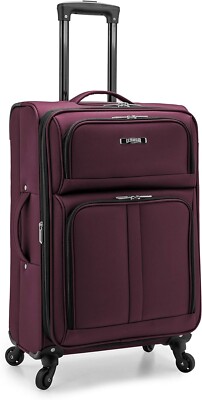 Anzio Softside Expandable Spinner Luggage Burgundy Checked-Medium 26-Inch
