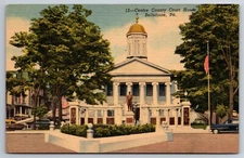 Vintage Postcard PA Bellefonte Centre County Court House Old Cars Linen ~12374