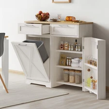 Tilt Out Trash Can Cabinet for 10 Gallon Kitchen Island w/ Drawers Freestanding