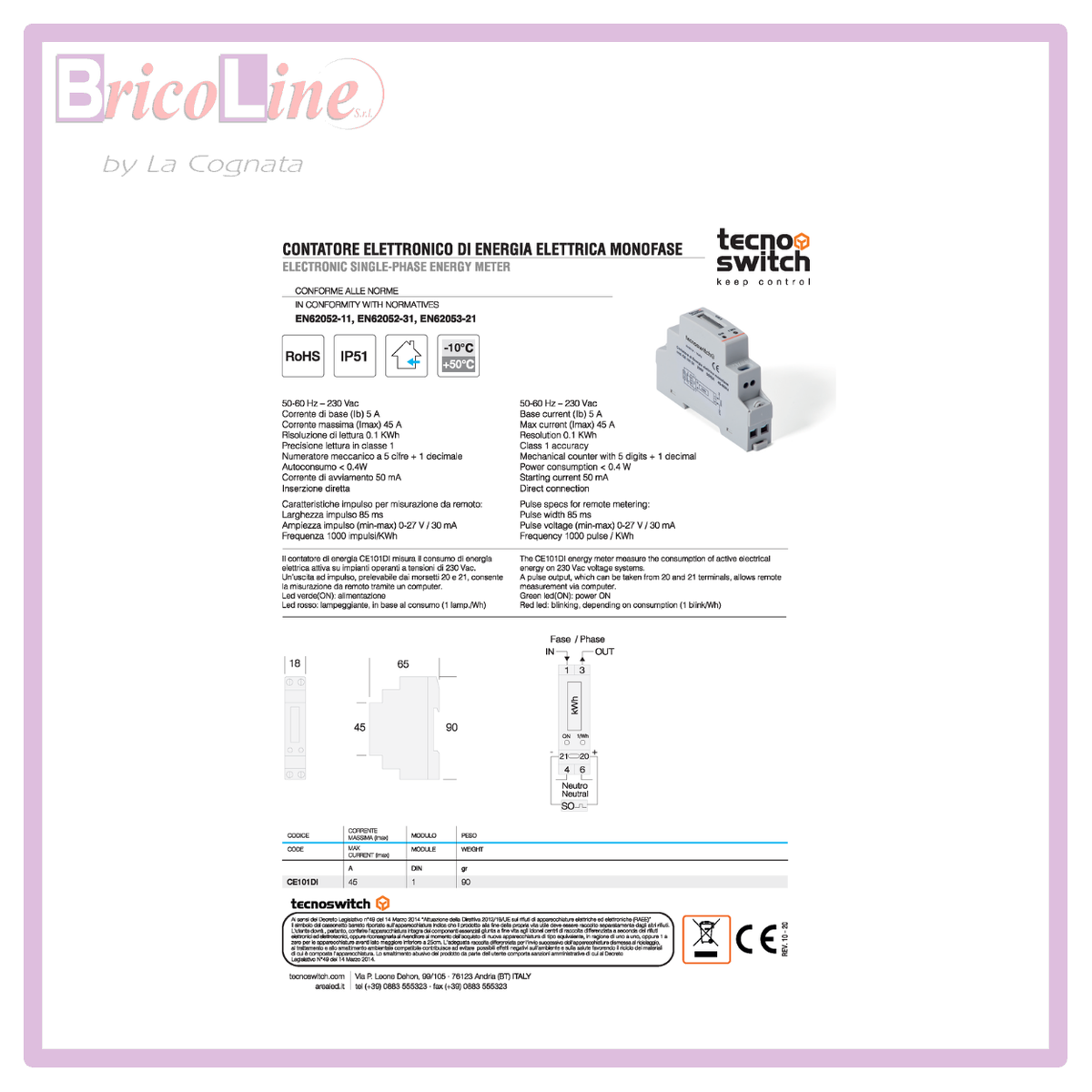 Contatore Energia Monofase Tecnoswitch - 230Vac, 5(50)A, Classe 1, DIN - Foto 7