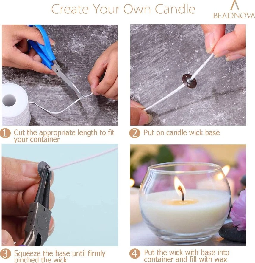 200FT Braided Wicks Candles Spool Cotton 300Pcs Wick Clips For DIY Candle Making - Image 4 of 4