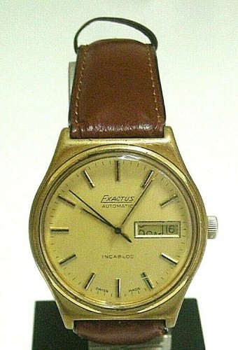 EXACTUS 8569 AUTOMATIC SWISS WATCH, VINTAGE 70´s MEN´S, ST-ST G/P, DATE DAY, W-R - Imagen 3 de 12