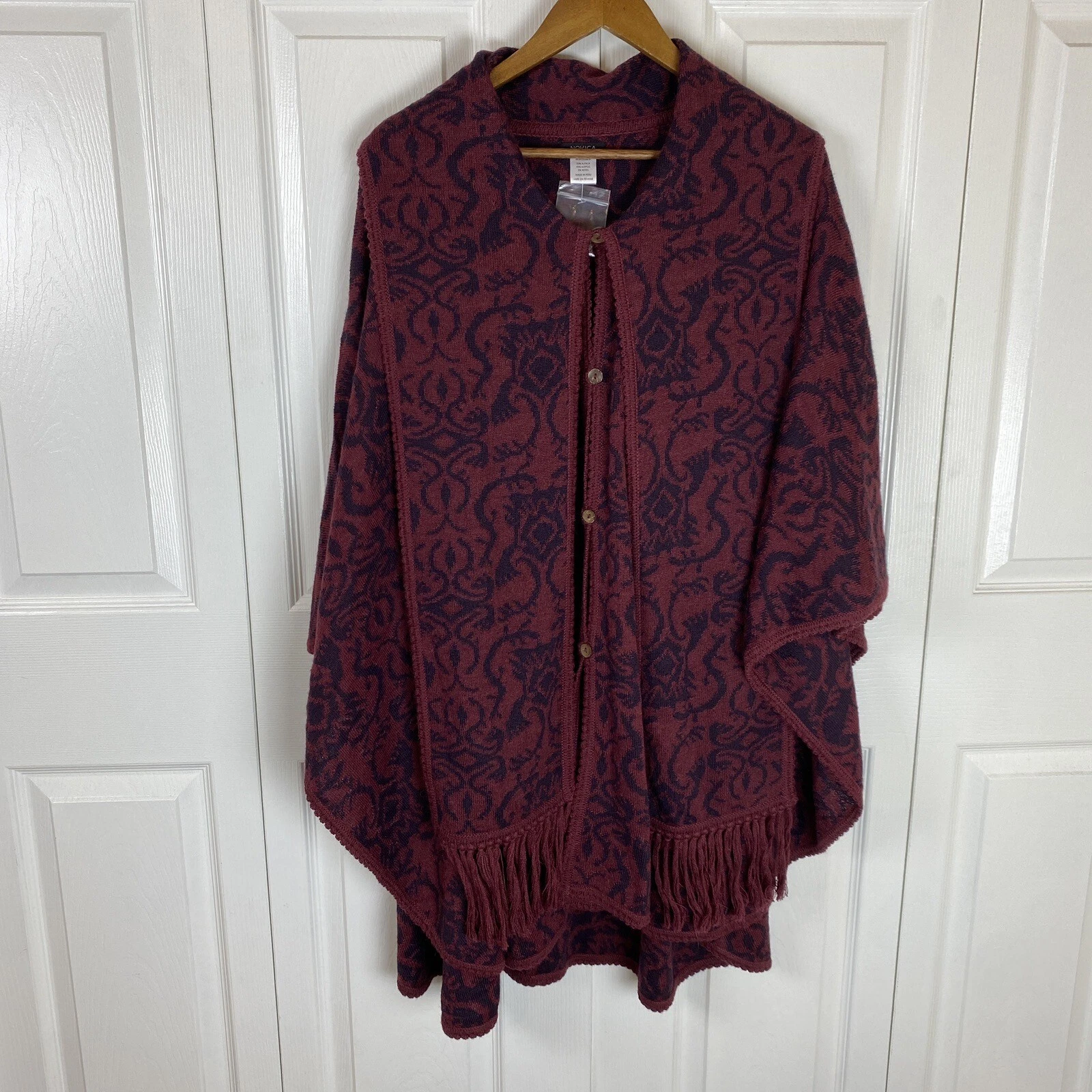 Novica Alpaca Wool Blend Sweater Ruana Shawl Cape Wrap Poncho Peru Womens One Sz